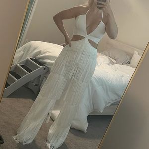 white fringe cut out jumpsuit